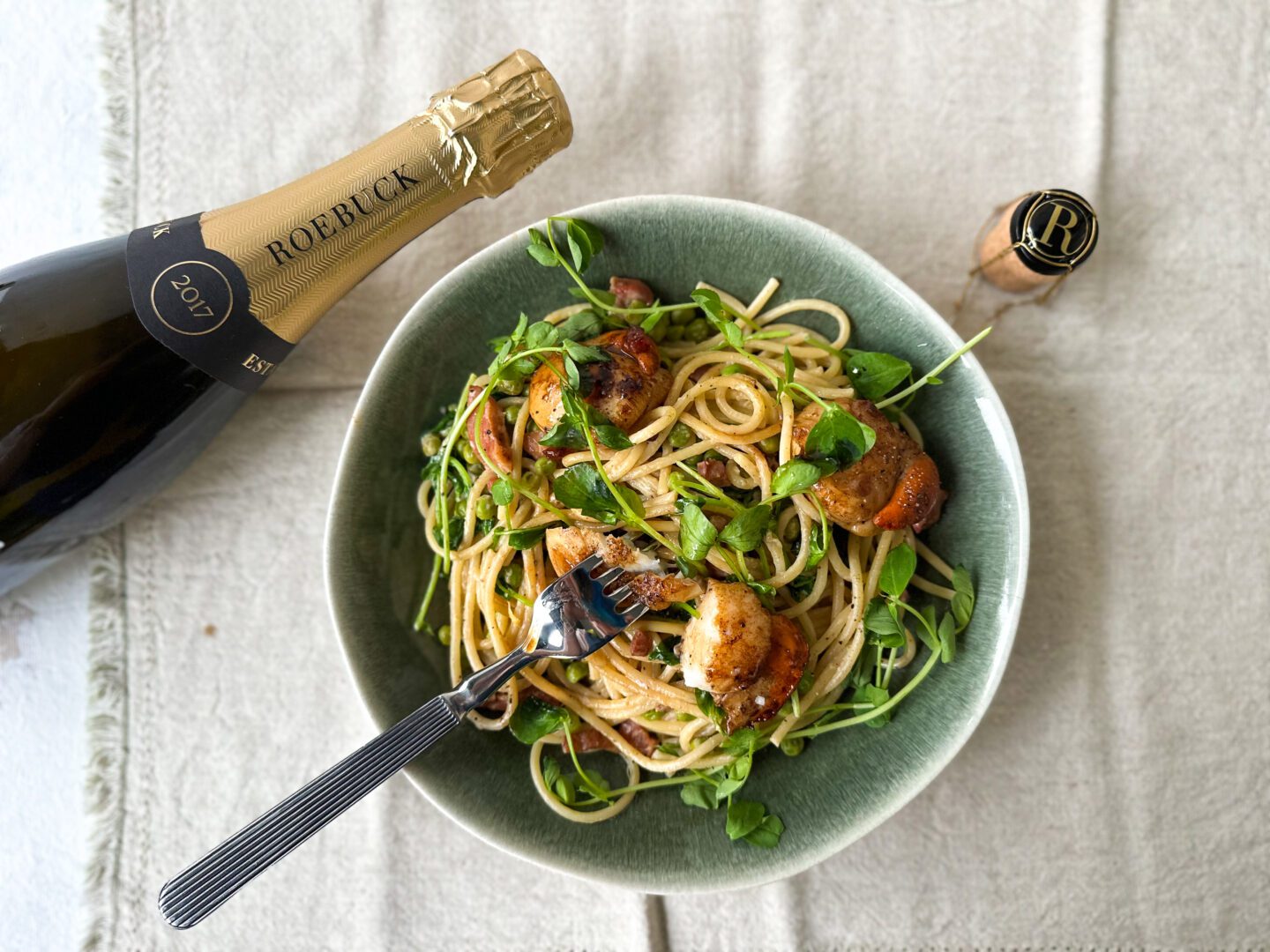 Sweet scallops and salty pancetta recipe with Roebuck Estates Classic Cuvée